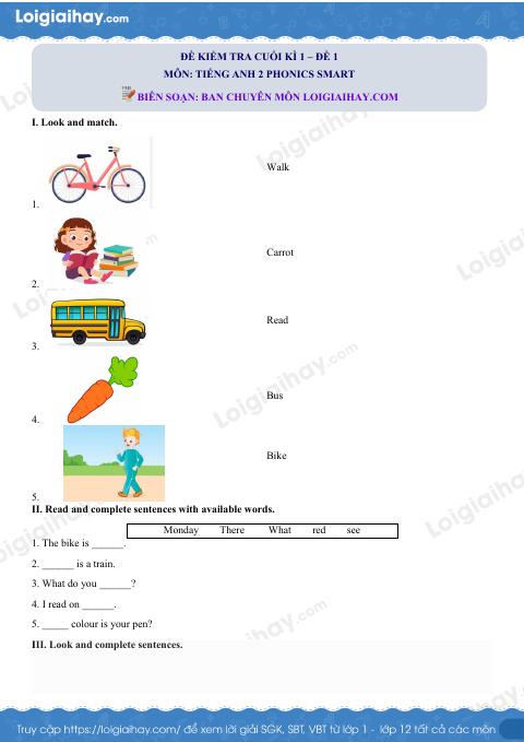 Đề thi học kì 1 Tiếng Anh 2 Phonics Smart - Đề số 4